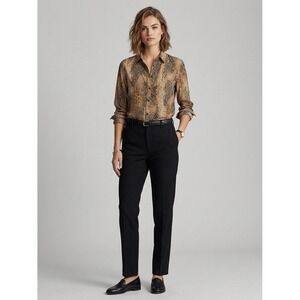 Lauren Ralph Lauren Womens Brown Snakeskin Print Cotton Button Down Shirt Size L